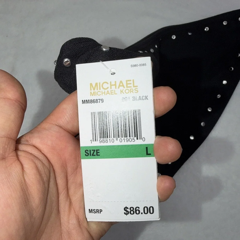 $86 Michael Kors Crepe Side-Ring Studded Bottoms Black Large pmy2226
